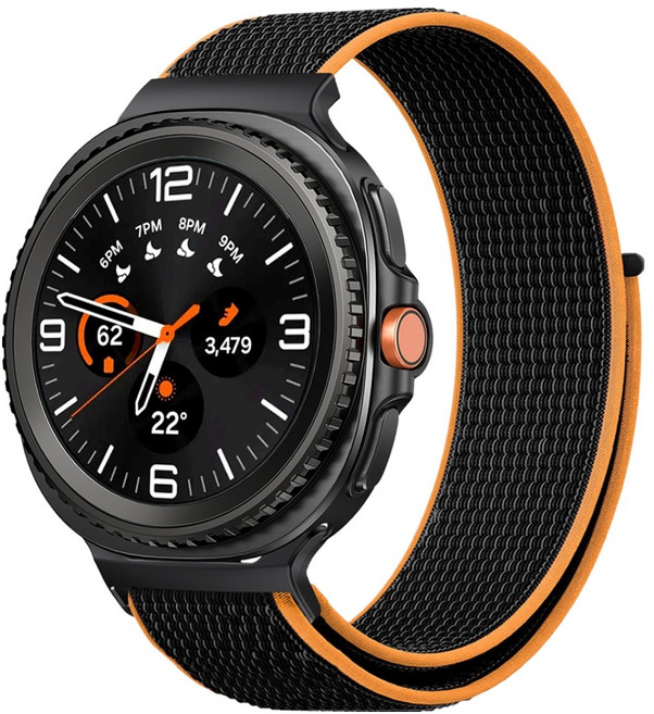 누아트 갤럭시워치 호환 스트랩 경량 나일론 스포츠루프 밴드, 블랙 + 오렌지, 1개