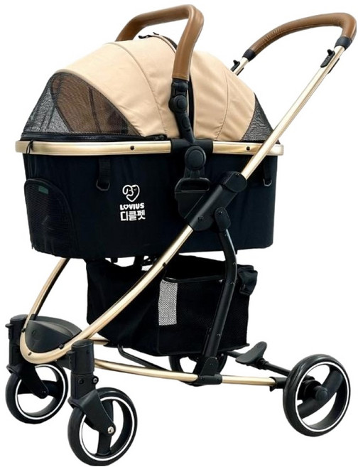 디클펫 러비어스 반려동물 캐리어 분리형 접이식 폴딩 유모차 그레이스, 골드, 1개