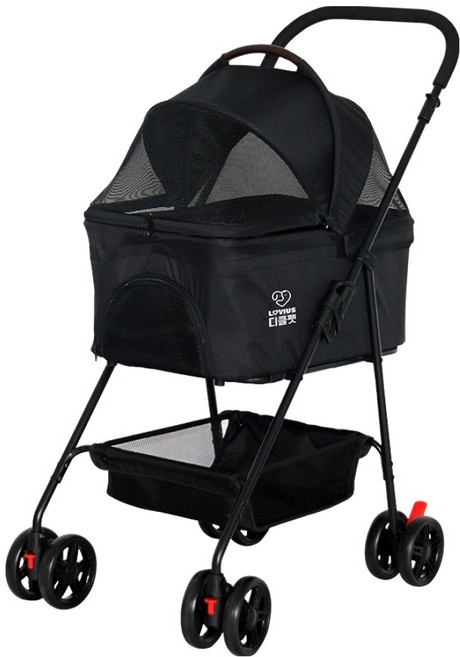 디클펫 러비어스 반려동물 캐리어 분리형 접이식 폴딩 유모차 데일리, 블랙, 1개