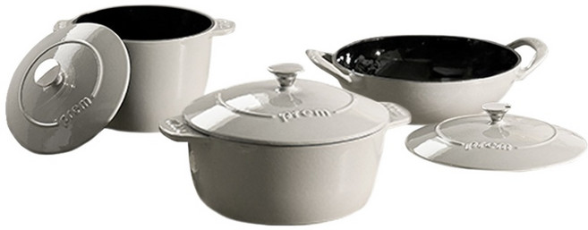 프렘 무쇠냄비 세트 3개, 라이트그레이, 아이언팟 20cm + 미니웍 22cm + 라이스팟 18cm, 1세트