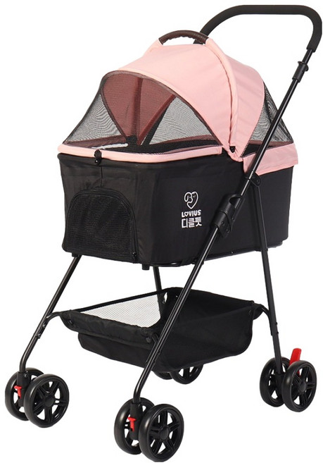 디클펫 러비어스 반려동물 캐리어 분리형 접이식 폴딩 유모차 데일리, 핑크, 1개