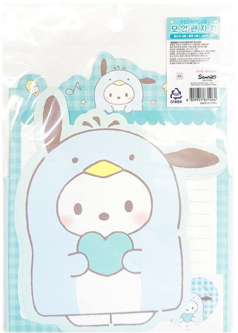 산리오 NEW 모양편지지 + 봉투 + 스티커 포차코 세트, 혼합색상, 1세트