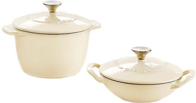 프렘 인덕션 소담 무쇠냄비세트 2개, 라이트베이지, 미니웍 + 라이스팟, 1세트