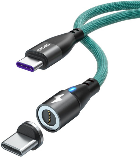 SADDO PD 100W 一字型磁吸充電線 + Type-C接頭組, 1套, 綠色, 2m