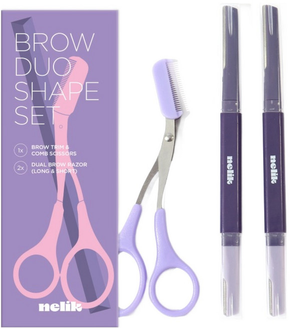 넬릭 눈썹가위 + 듀얼 눈썹칼 2p 세트, 1세트, 퍼플