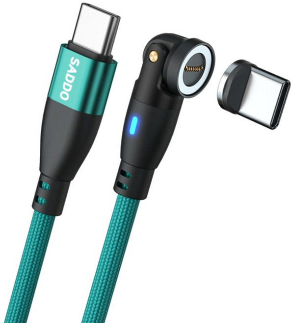 사또 PD 100W 540도 회전형 마그네틱 케이블 + C타입 커넥터 세트, 1세트, 그린, 2m