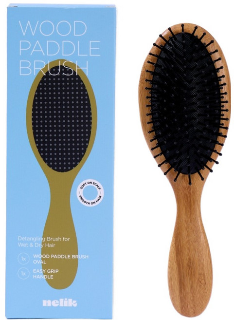 넬릭 우드 두피 마사지 원형 패들 쿠션 브러쉬, 1개, 브라운