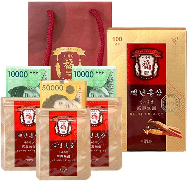 이플린 반전 용돈박스 백년 홍삼 10p 세트 + 쇼핑백, 혼합색상, 1세트