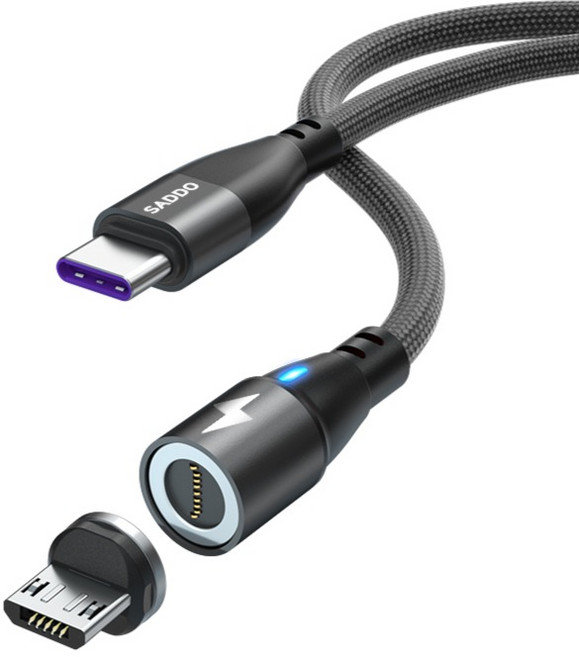 SADDO PD 100W 直式磁吸充電線 + Micro 5-pin 連接頭套組, 1套, 黑色, 2m