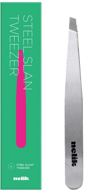 넬릭 전문가용 눈썹 사선형 트위저 족집게, 1개, 실버