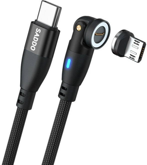 사또 자유회전타입 100W 마그네틱 고속충전 케이블 + 5핀 커넥터, 1세트, 블랙, 2m