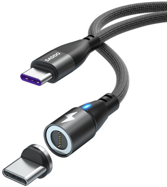 SADDO PD 100W 直式磁吸充電線 + Type-C接頭組, 1套, 黑色, 2m