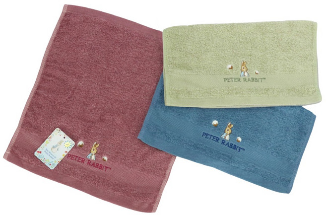 PETER RABBIT 比得兔 歐風精繡方巾3件組 PR1651, 醬紫色 + 藏青色 + 松花色, 3條
