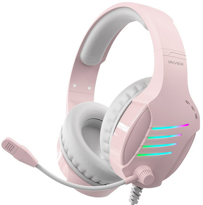 아이리버 노이즈 캔슬링 마이크 레인보우 LED USB 게이밍 헤드셋, EQwear-G7H, 핑크