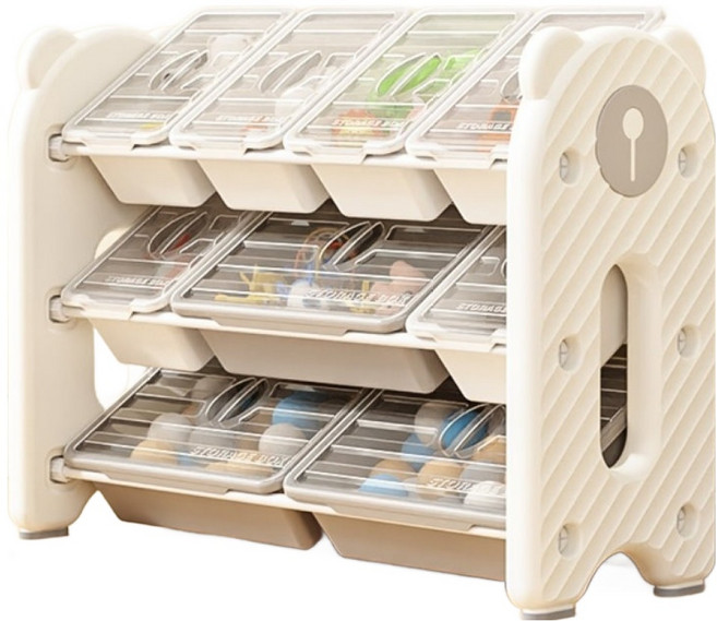 lilikoko 哩哩摳摳 萌熊鐵桿收納架 組合3, 3層, 玉蓮白