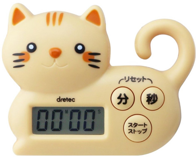 dretec 小貓咪3 電子計時器 99分59秒 日文按鍵 T-568BR 咖啡色, T-586, 1個