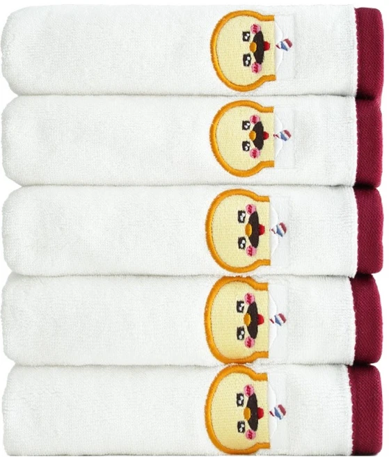 충무타올 클라우망 브레드이발소 캐릭터 자수 세면수건 160g 30수 코마사, 01 브레드 화이트, 5개 - 쿠팡