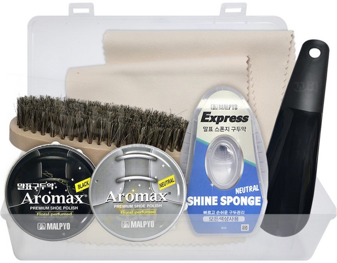 꼬비 슈케어박스 + 구두약 3종 + 돈모 구두솔 + 구두천 + 구둣주걱 세트