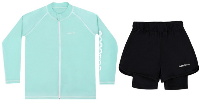 아쿠아티카 아동용 래쉬가드 집업 + 3부 바지 워터레깅스 세트 AQAJJ452-AQA420