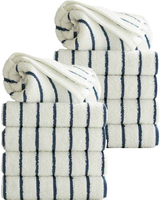 타월톡톡 시크라인 스트라이프 호텔 선염타월 190g 코마사, 네이비, 10개