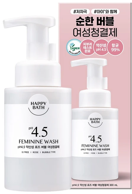 해피바스 PH4.5 약산성 로즈 버블 여성청결제, 250g, 1개 - 쿠팡