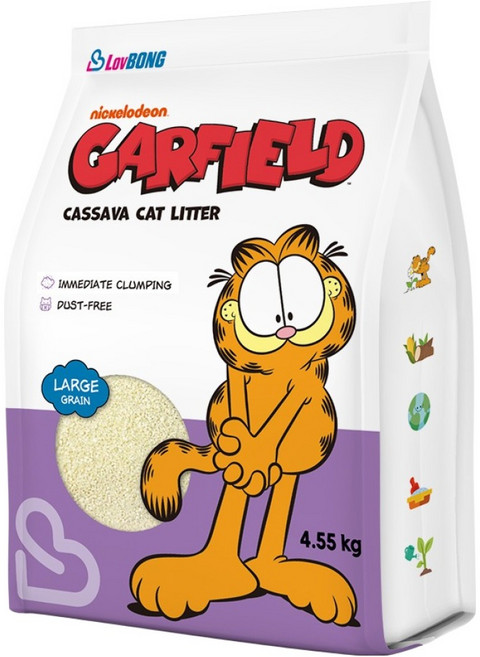 러봉 응고형 가필드 카사바 굵은입자 고양이 모래, 4.55kg, 1개, 무향