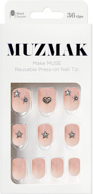 뮤즈마크 리유저블 숏 스퀘어 네일팁 세트, 엔젤 펑크, 1세트