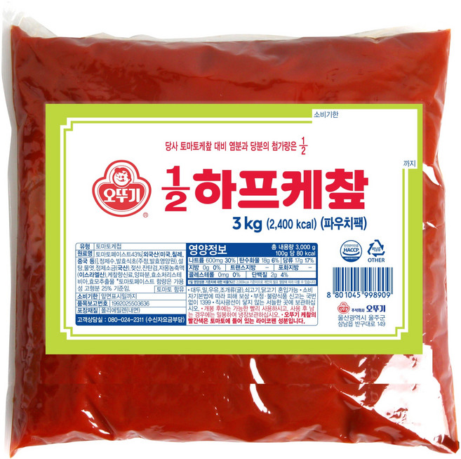 오뚜기 하프케찹 파우치, 1개, 3kg
