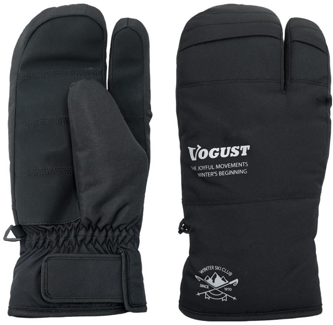 Vogust 舒適貼合滑雪滑雪板三指手套 雙手佩戴套組 LUPCUG06, 黑色, 1個