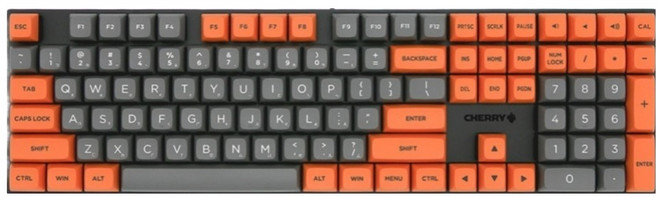 CHERRY KC200 MX2A 懸浮式機械鍵盤 PBT中刻, KC200-MX2A-Silent Red-GreyOrange, 灰色 + 橘色, 靜音紅軸