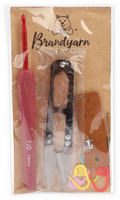 브랜드얀 코바늘 7/0호 4.00mm 기초세트, 레드(코바늘), 혼합색상(쪽가위, 돗바늘, 단수링, 숄트레지가죽라벨), 1세트
