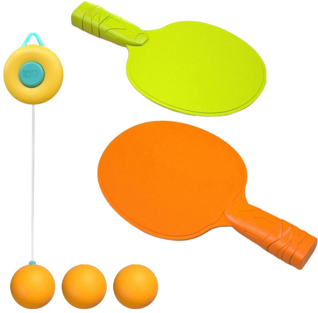 마샤투 혼자 실내 탁구 연습 라켓 2p + 공 3p + 리드줄 세트, 옐로, 1세트