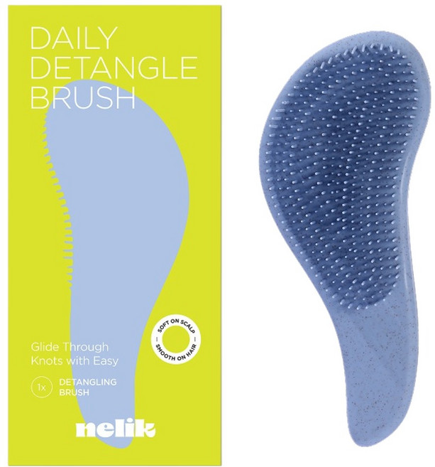 넬릭 3중 케어 휴대용 엉킴 방지 브러쉬, 1개, 블루