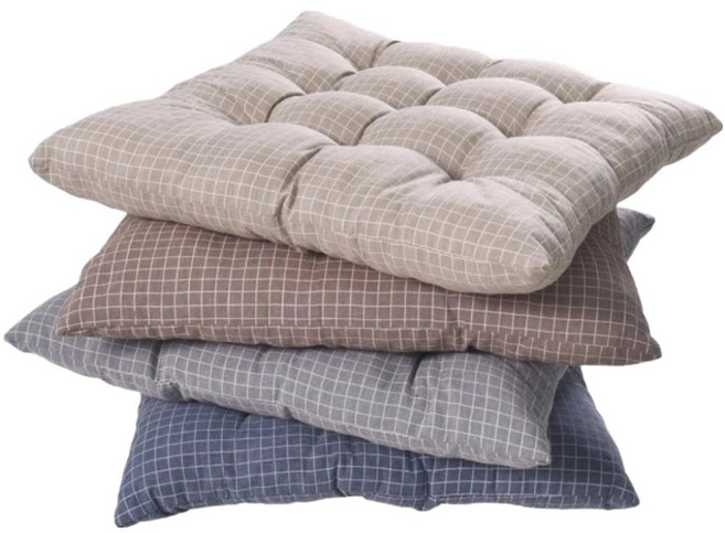 台灣 Life plus 日系無印風 棉麻格紋透氣坐墊/椅墊/靠墊 4件組, 淺灰色 + 咖啡色 + 卡其色 + 霧藍