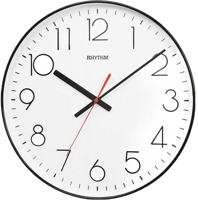 RHYTHM 日本麗聲時計 經典工業風超靜音百搭居家掛鐘 36cm, 黑色