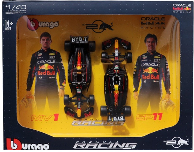 브라고 1:43 오라클 레드불 포뮬러 레이싱카 RB20 1번 11번 F1 모형 2종 세트, 블랙, 1세트
