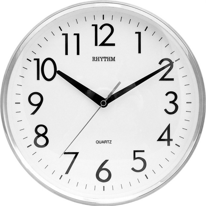 RHYTHM 日本麗聲時計 簡約金屬質感邊框掛鐘, 優雅銀