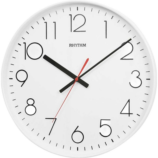 RHYTHM 日本麗聲時計 經典工業風超靜音百搭居家掛鐘 36cm, 白色