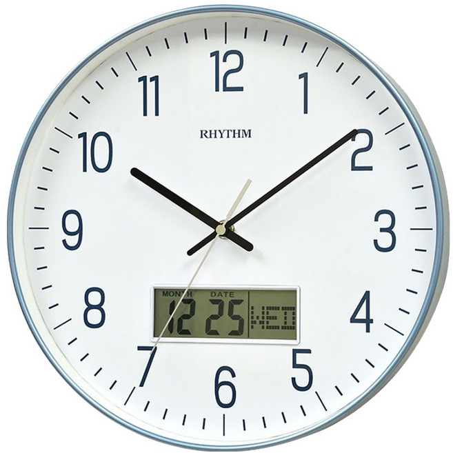 RHYTHM 日本麗聲時計 簡約時尚多功能掛鐘, 藍色