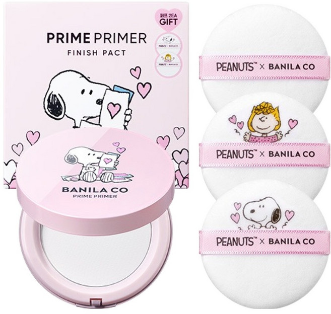 BANILA CO 芭妮蘭 史努比限定版 Prime Primer 定妝蜜粉餅 6.5g + 粉撲 2入組, 1個, 透明