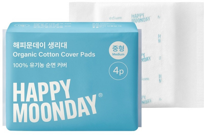 해피문데이 유기농 순면 커버 생리대 날개형, 중형, 4개입, 1개