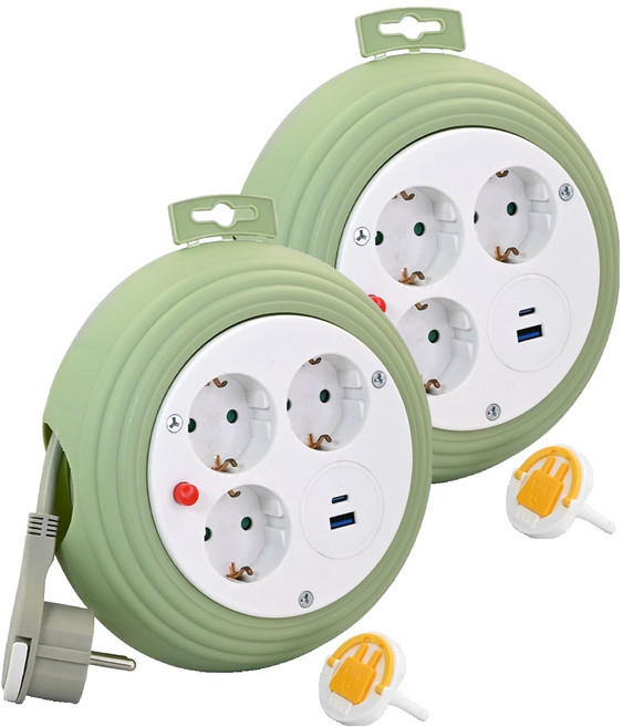 러그 원형 캠핑 멀티릴선 가정용 인테리어 C타입 멀티탭, 민트화이트, 2개, 3m