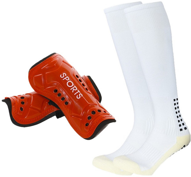로이마스터 신가드 + 축구양말 세트, 레드(신가드), 화이트(양말), 1세트