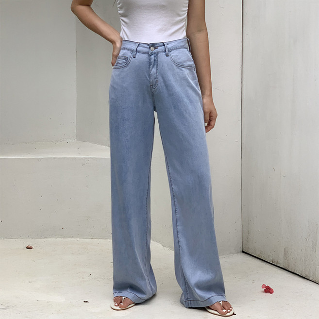 니썸 여성용 롱 텐셀 와이드 데님 팬츠