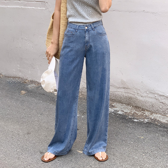 니썸 여성용 미들 텐셀 와이드 데님 팬츠