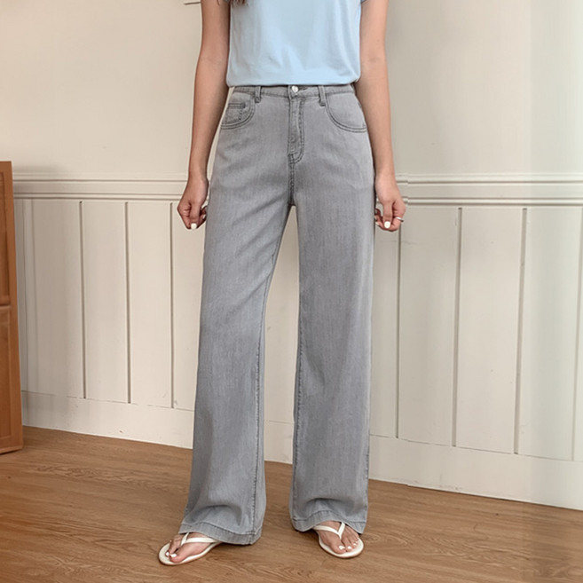 니썸 여성용 미들 텐셀 와이드 데님 팬츠