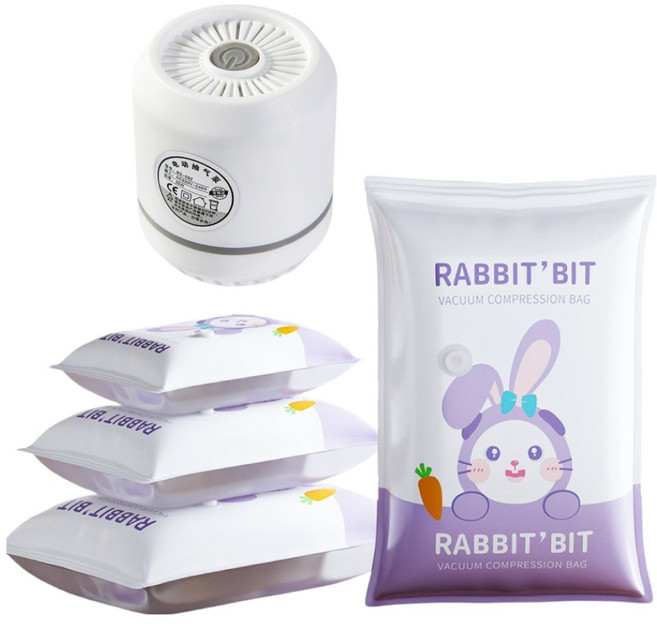 小麥購物 真空壓縮袋5件組 L2390 抽氣電泵 + 壓縮袋特大 + 大 + 中 + 小, 1組, 1入