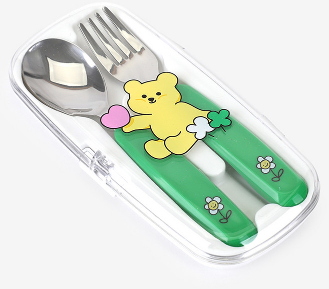 데일리라이크 유아용 젤리 베어 큐티 스푼 + 포크 + 케이스 세트, 혼합색상, 1세트