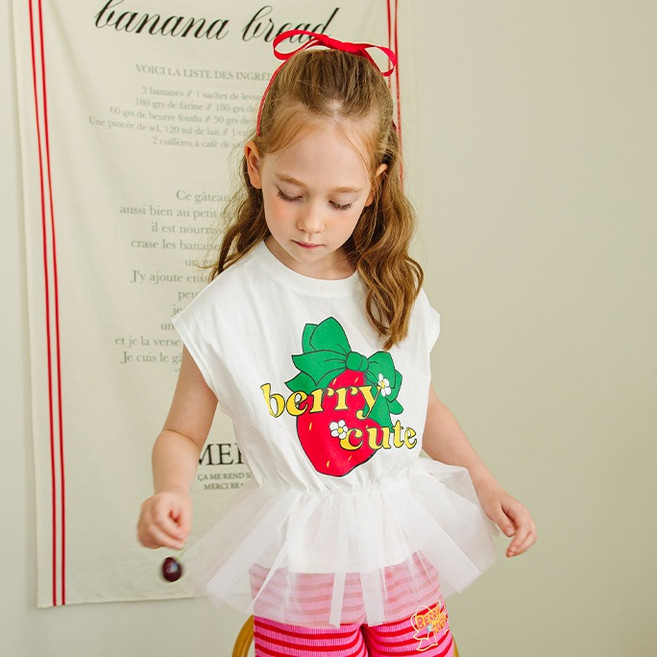 케이드코코 여아용 아베끄뚜아 베리 튤 티셔츠