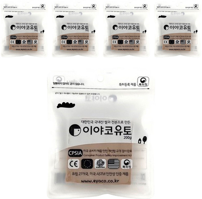 Eyaco 柔軟黏土 200g, 5包, 白色